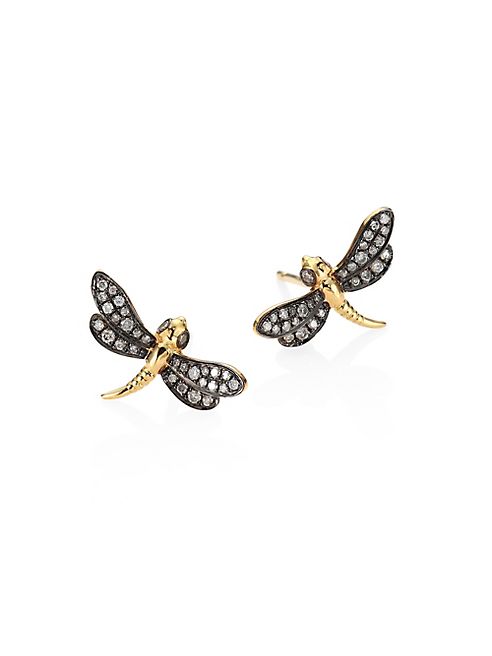 Annoushka - Love Diamonds & 18K Yellow Gold Dragonfly Stud Earrings