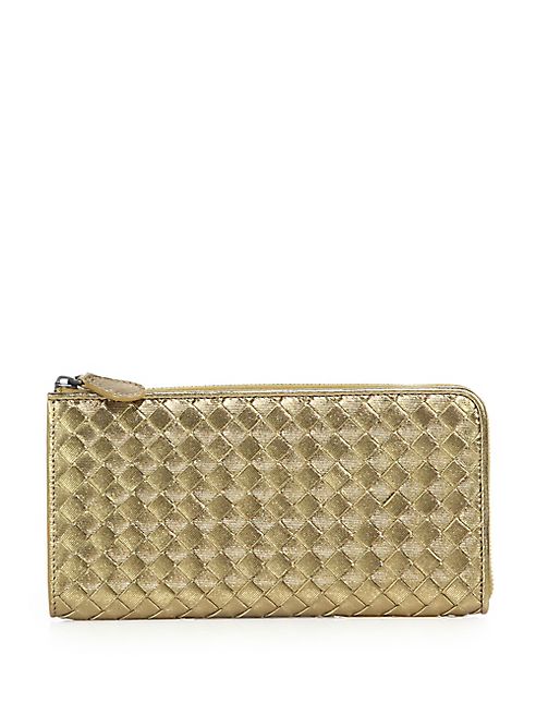 Bottega Veneta - Intrecciato Metallic Leather Zip-Around Wallet