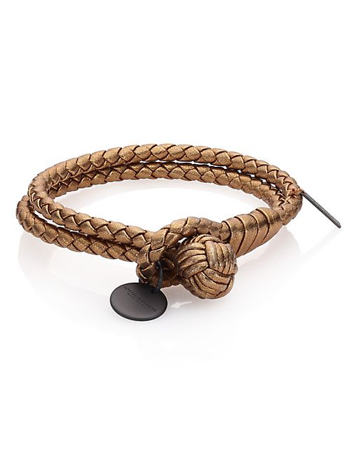 Bottega Veneta - Intrecciato Metallic Leather Double-Row Wrap Bracelet