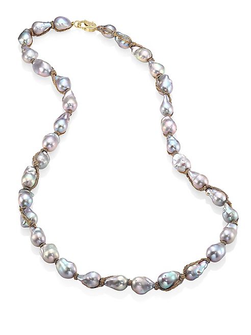 Jordan Alexander - 15MM Silver Baroque Pearl, Diamond & 18K Tri-Gold Wrapped Necklace