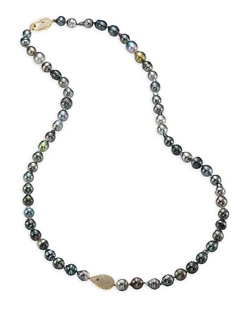 Jordan Alexander - 10-12MM Grey Tahitian Pearl, Diamond & 18K Yellow Gold Strand Necklace