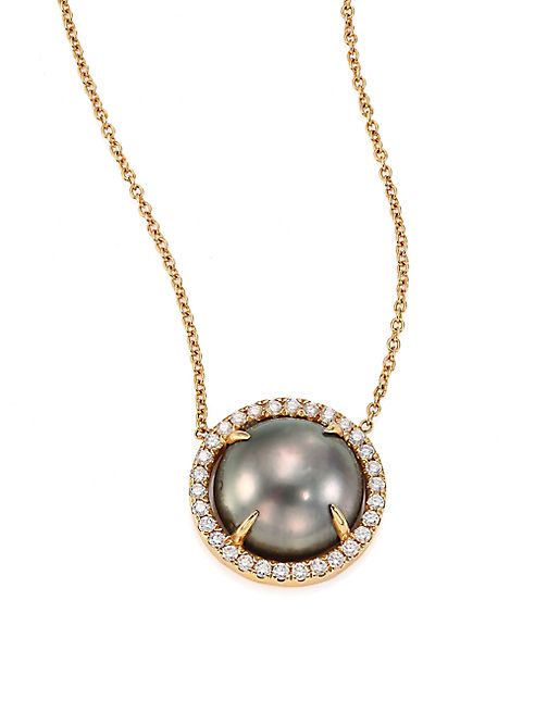 Jordan Alexander - 10MM Grey Tahitian Freshwater Pearl, Diamond & 18K Yellow Gold Pendant Necklace