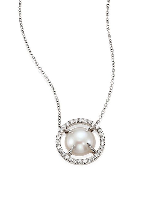 Jordan Alexander - 10MM Freshwater Pearl, Diamond & 18K White Gold Pendant Necklace