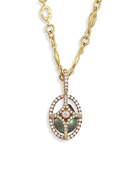 Jordan Alexander - Caged 18MM-20MM Tahitian Pearl, Diamond & 18K Yellow Gold Pendant