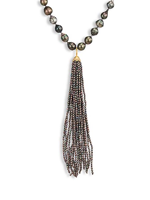 Jordan Alexander - 2MM Grey Seed Pearl, Diamond & 18K Yellow Gold Tassel