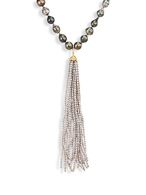 Jordan Alexander - 2MM Silver Seed Pearl, Diamond & 18K Yellow Gold Tassel