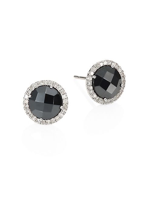 Meira T - Diamond, Hematite & 14K White Gold Stud Earrings