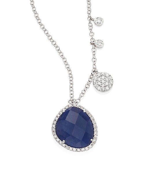 Meira T - Diamond, Blue Sapphire & 14K White Gold Pendant Necklace