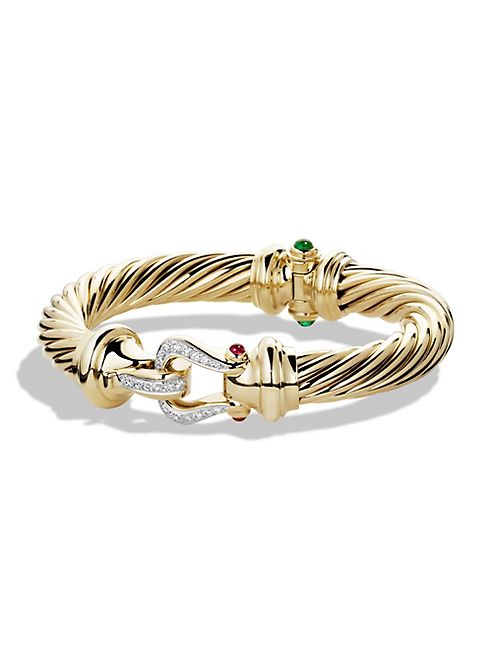 David Yurman - Cable Classics Buckle Bracelet with Emerald, Ruby and Diamonds in 18K Gold