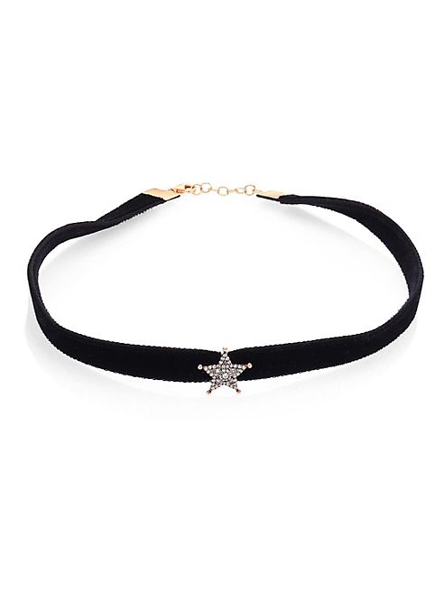 Kismet by Milka - Sheriff Star Champagne Diamond, 14K Rose Gold & Velvet Choker