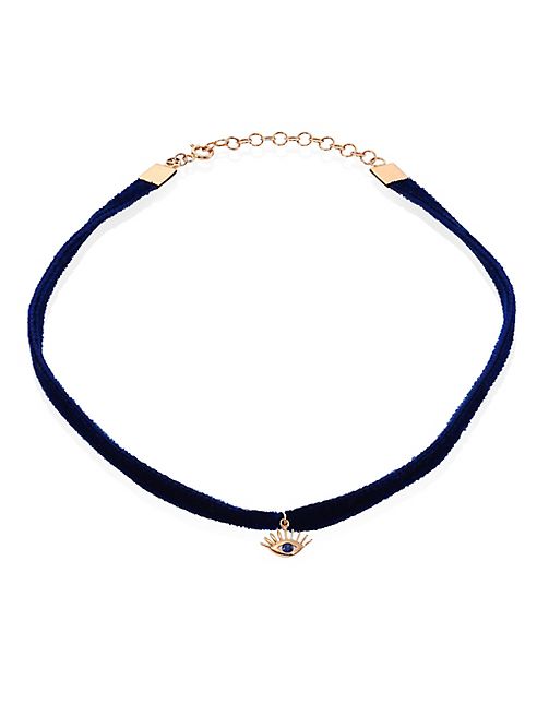 Kismet by Milka - Evil Eye Blue Sapphire, 14K Rose Gold & Velvet Choker