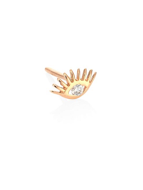 Kismet by Milka - Evil Eye Diamond & 14K Rose Gold Single Stud Earring