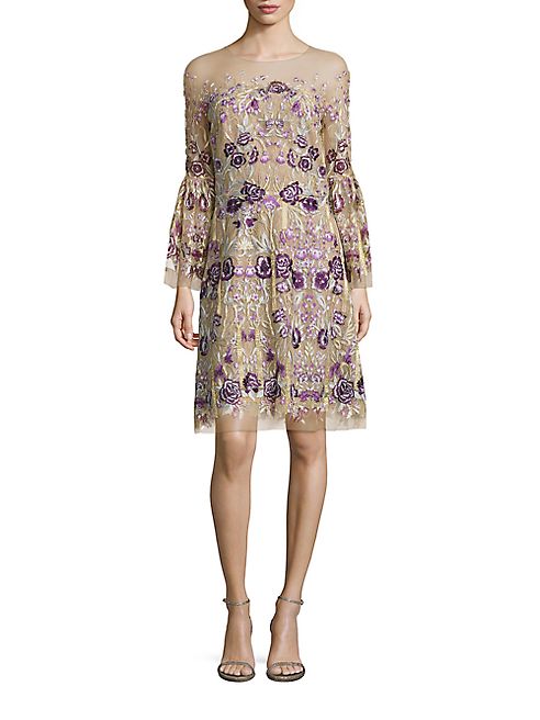 Marchesa - Floral Bell Sleeve Dress