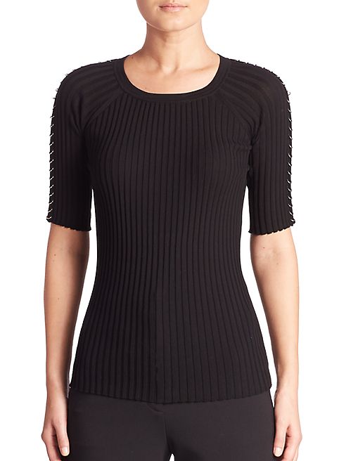 Alexander Wang - Pierced Ribbed Cotton Crewneck Tee