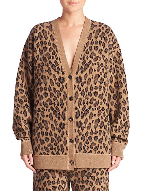 Alexander Wang - Leopard-Print Wool & Cashmere V-Neck Cardigan