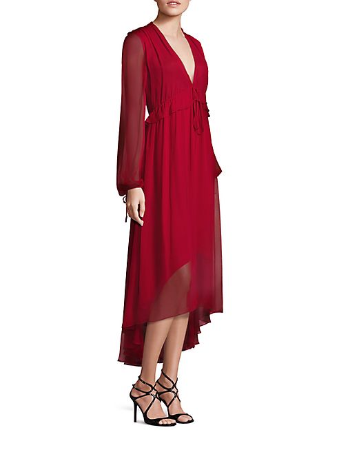 Prabal Gurung - Long-Sleeve Silk Chiffon Flounce Dress