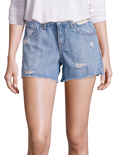 rag & bone/JEAN - Distressed Studded Boyfriend Denim Shorts