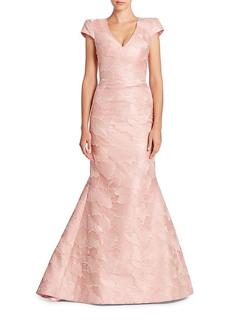 Rubin Singer - Embroidered Cap-Sleeve Mermaid Gown