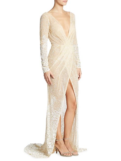 Berta - Long Sleeve Beaded Gown