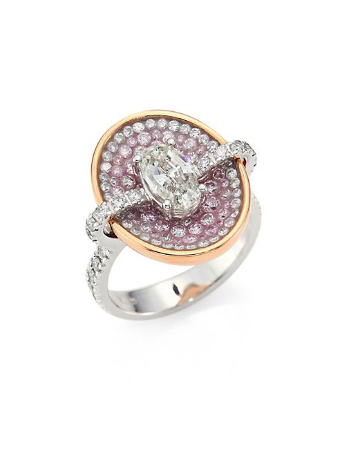 Plevé - Pink Burst Diamond & 18K White Gold Oval Opus Ring