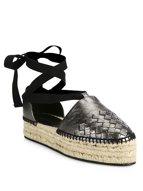 Bottega Veneta - Intrecciato Metallic Leather Lace-Up Espadrilles