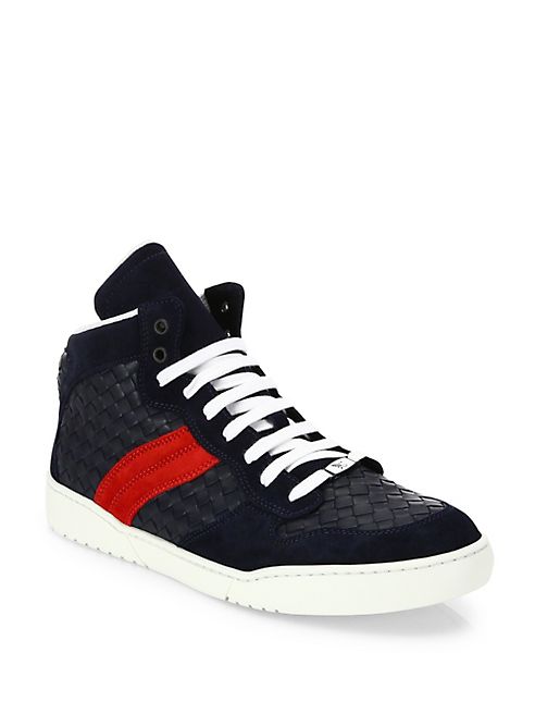 Bottega Veneta - Heeze Intrecciato   Leather High-Top Sneakers