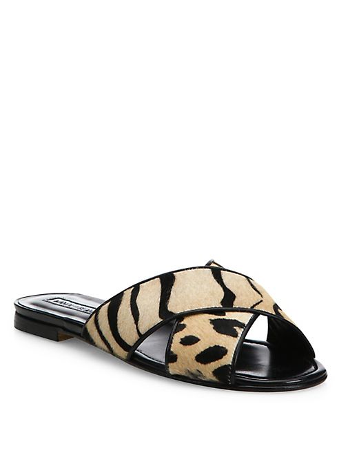 Manolo Blahnik - Otawi Printed Calf Hair Crisscross Slides