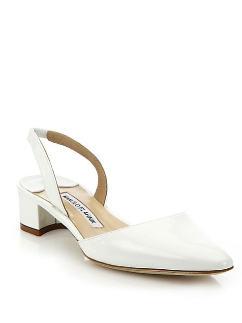 Manolo Blahnik - Aspro Patent Leather Block Heel Slingbacks