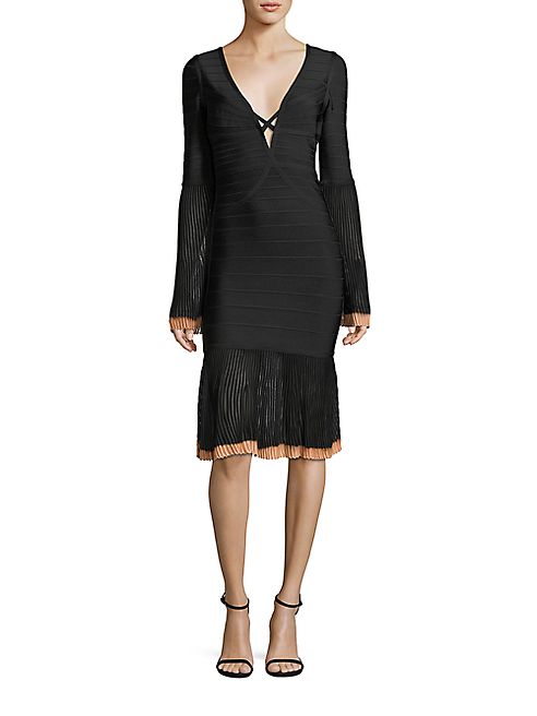 Herve Leger - Pleated Knit Cocktail Dress