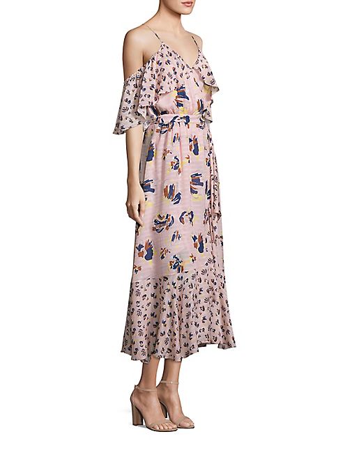 Tanya Taylor - Silk Printed Cold-Shoulder Midi Dress