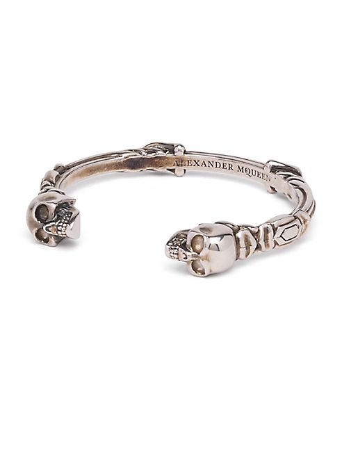 Alexander McQueen - Twin Textured Skull Antique Silver Bracelet