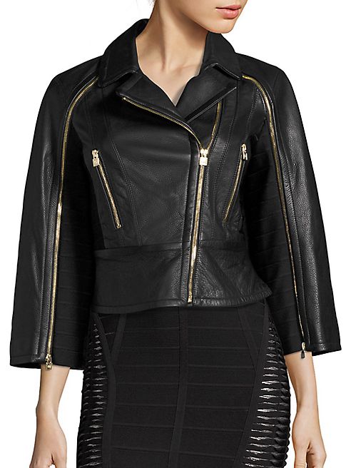 Herve Leger - 2-In-1 Bennet Leather Moto Jacket & Cape