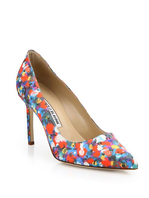 Manolo Blahnik - BB Multicolor Satin Point Toe Pumps