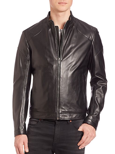 HUGO BOSS - Zip-Front Leather Jacket