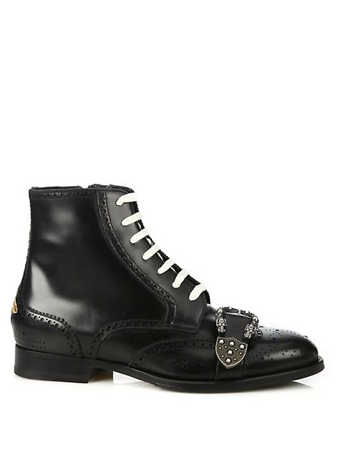 Gucci - Queercore Buckle Strap Leather Wingtip Booties