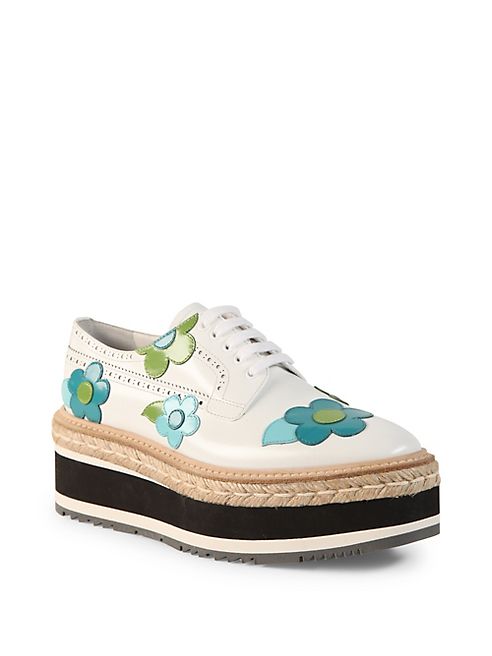 Prada - Flower Leather Brogue Platform Oxfords