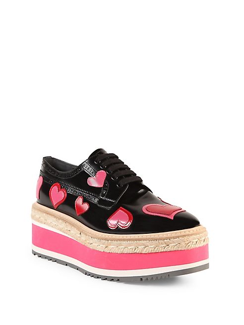 Prada - Heart Leather Brogue Platform Oxfords