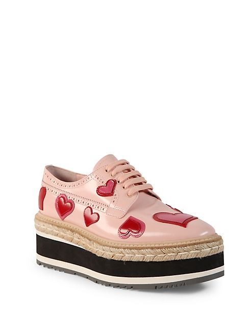 Prada - Heart Leather Brogue Platform Oxfords