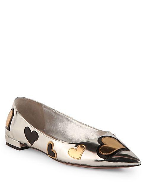 Prada - Heart Metallic Leather Skimmer Flats