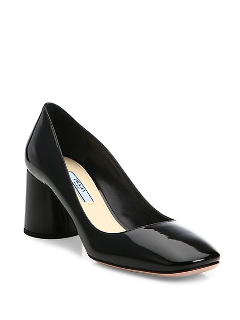 Prada - Round Block Heel Patent Leather Pumps