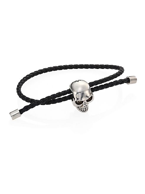 Alexander McQueen - Silvertone Skull Braided Calf Leather Bracelet