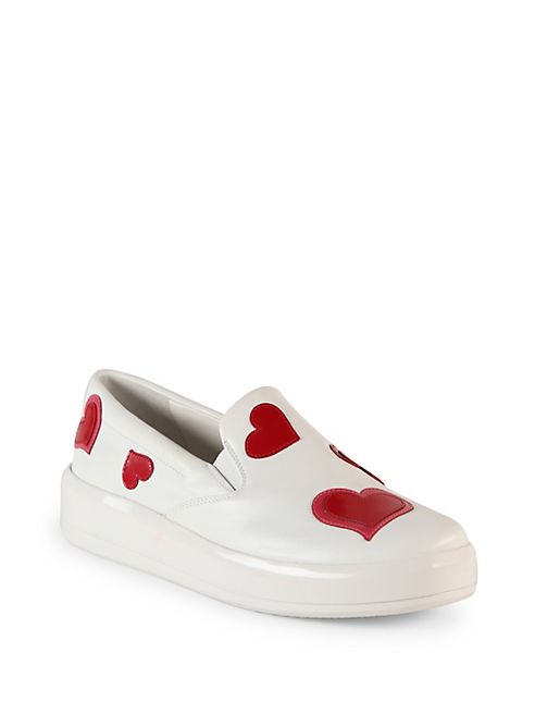 Prada - Heart-Print Leather Skate Sneakers