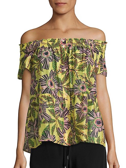 RED Valentino - Floral-Print Off-The-Shoulder Blouse
