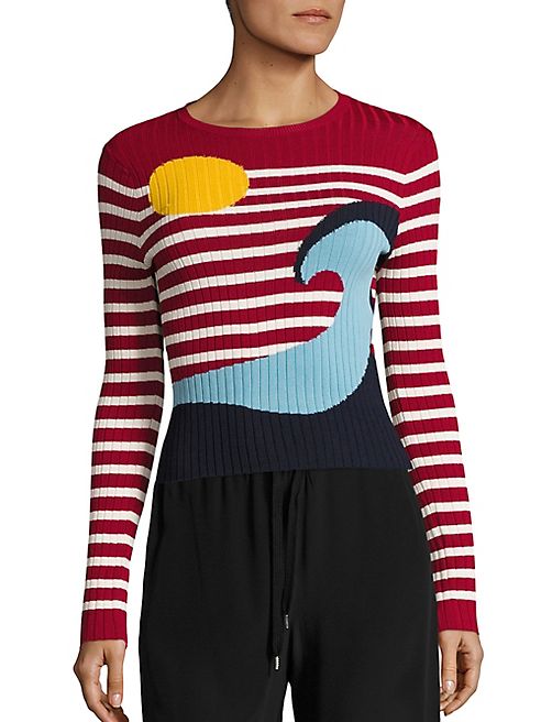 RED Valentino - Beach Striped Rib-Knit Sweater