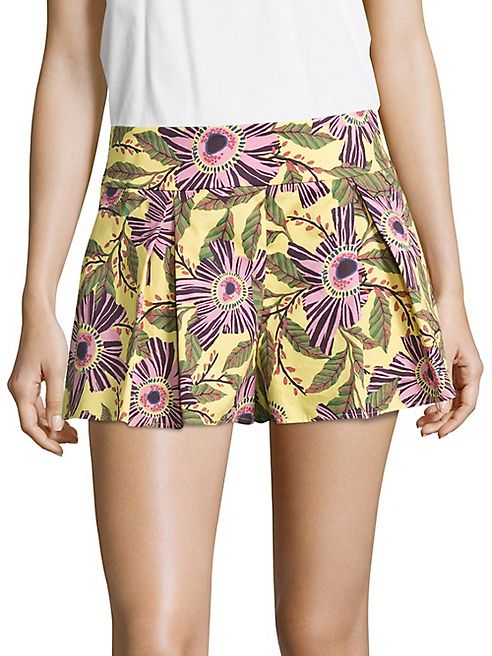 RED Valentino - Pleated Floral-Print Shorts