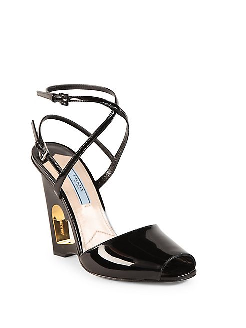 Prada - Patent Leather Cutout Heart Wedge Sandals