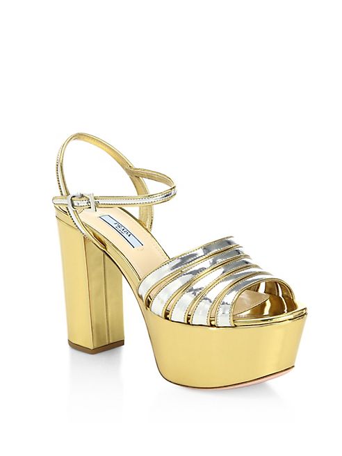 Prada - Two-Tone Metallic Leather Platform Sandals