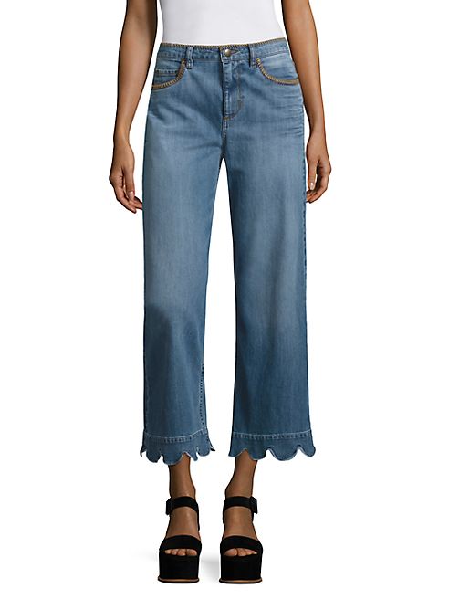 RED Valentino - Scalloped Wide-Leg Jeans