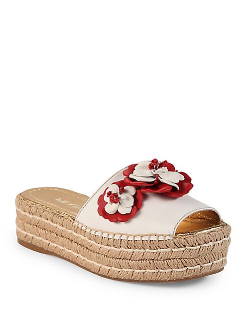 Prada - Floral-Embroidered Leather Espadrille Slides