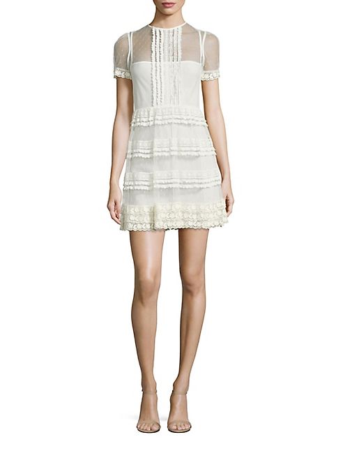 RED Valentino - Ruffle Point D'Esprit & Lace Dress